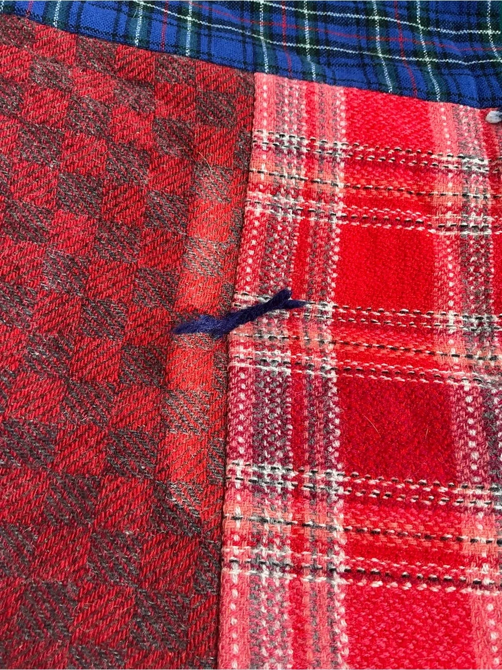 Vintage handmade patchwork quilt yarn tied plaid blanket with skirt 82x70